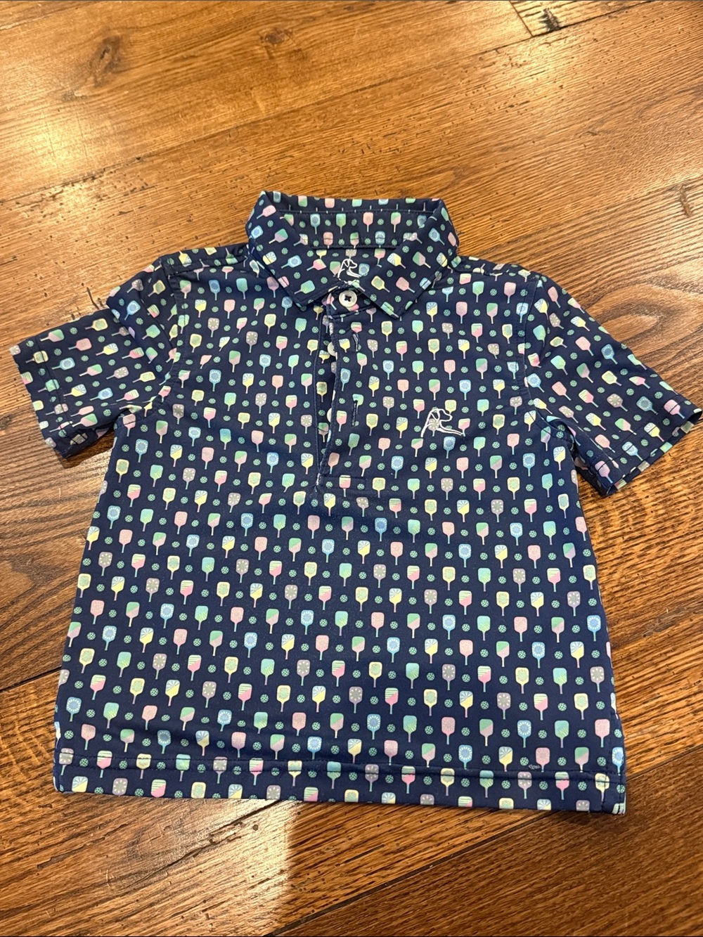 Rhoback Navy Polo with Colorful Pickleball Print